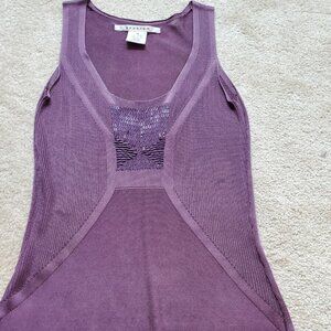 Silk like cherry-light-violet tank with front beads, Size XS